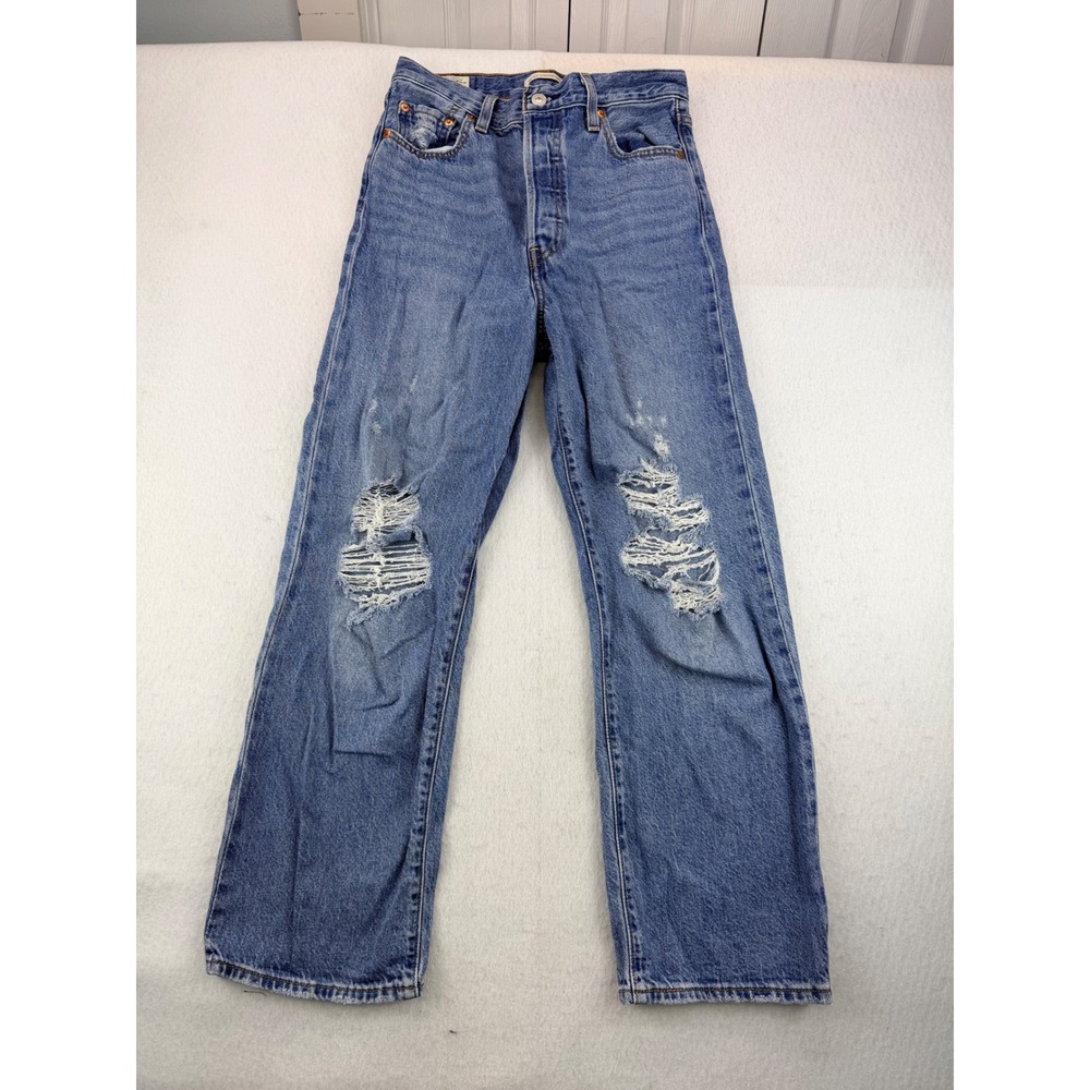 Levi's Premium Big E Wedgie Straight Ankle Jeans Women's 26 Distressed Ripped